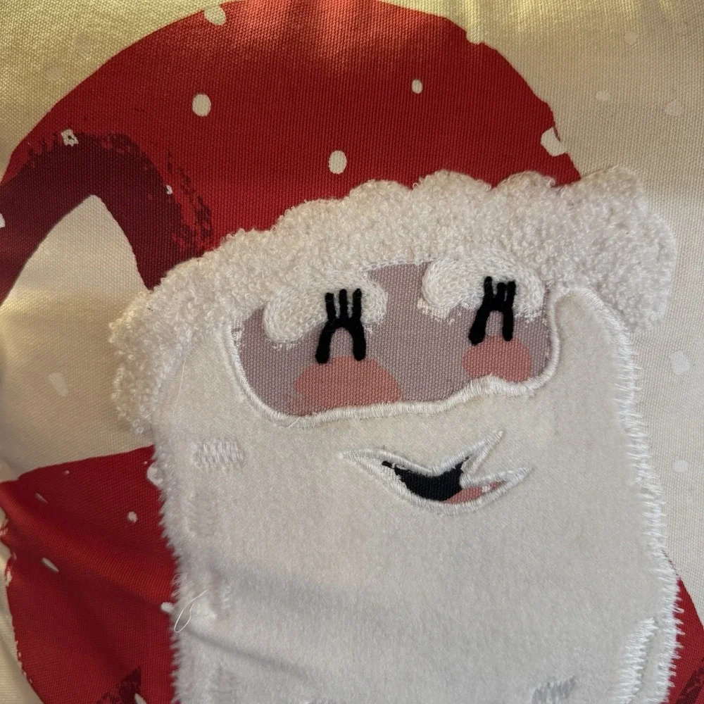 Santa Clause Christmas Pillow Pom Pom Trim 3-D Holiday‎ Living Room Sofa 18